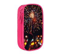 BNVSADC Fireworks at Night Printed Pencil Case for Girls Boys, Large Capacity Pencil Pouch Cute Pencil Box Adult Makeup Bag with 2 Compartments, Pink