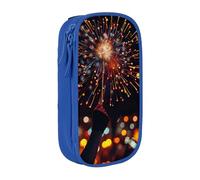 BNVSADC Fireworks at Night Printed Pencil Case for Girls Boys, Large Capacity Pencil Pouch Cute Pencil Box Adult Makeup Bag with 2 Compartments, Blue