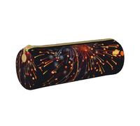BNVSADC Fireworks at Night Printed Round Pencil Case Leather Pencil Pouch Cute Stationery Pencil Pen Bag for School Office Travel