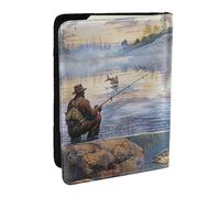BNVSADC Fishing Lake Fishermen Printed Passport Holder Travel PU Leather Passport Cover Case Organiser for Men Women, 6.5 inch