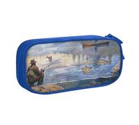 BNVSADC Fishing Lake Fishermen Printed Pencil Case Large Pen Bag Cute Pencil Box Pouch Office School Stationery Organizer for Girls Boys, Blue