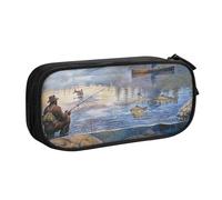 BNVSADC Fishing Lake Fishermen Printed Pencil Case Large Pen Bag Cute Pencil Box Pouch Office School Stationery Organizer for Girls Boys, Black