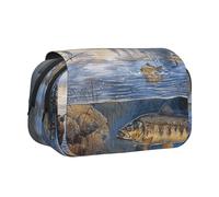 BNVSADC Fishing Lake Fishermen Printed Print Flip Top Double Layer Pencil Case - Large Capacity School Supplies Organizer for Students, Kids, Teens, Artists, Travel & Office Use