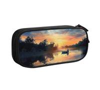 BNVSADC Fishing Scenic Printed Pencil Case Large Pen Bag Cute Pencil Box Pouch Office School Stationery Organizer for Girls Boys, Black