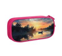 BNVSADC Fishing Scenic Printed Pencil Case Large Pen Bag Cute Pencil Box Pouch Office School Stationery Organizer for Girls Boys, Pink