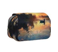 BNVSADC Fishing Scenic Printed Print Flip Top Double Layer Pencil Case - Large Capacity School Supplies Organizer for Students, Kids, Teens, Artists, Travel & Office Use