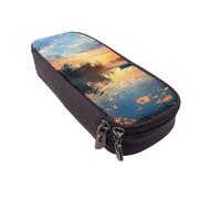 BNVSADC Fishing Scenic Printed PU Leather Flip Pencil Case, Cute Pencil Box Pen Bag Stationery Organizer Makeup Bag for School Office Travel