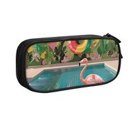 BNVSADC Flamingo and Swimming Pool Printed Pencil Case Large Pen Bag Cute Pencil Box Pouch Office School Stationery Organizer for Girls Boys, Black