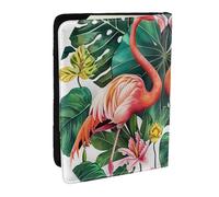 BNVSADC Flamingo Bird Round Leaves Printed Passport Holder Travel PU Leather Passport Cover Case Organiser for Men Women, 6.5 inch