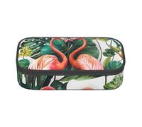 BNVSADC Flamingo Bird Round Leaves Printed Pencil Case Cute Pencil Box Bag Pen Pouch Office School Stationery Organizer for School Travel Work