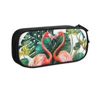 BNVSADC Flamingo Bird Round Leaves Printed Pencil Case Large Pen Bag Cute Pencil Box Pouch Office School Stationery Organizer for Girls Boys, Black