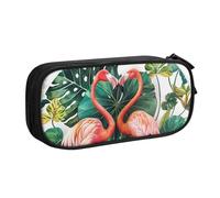 BNVSADC Flamingo Bird Round Leaves Printed Pencil Case Large Pen Bag Cute Pencil Box Pouch Office School Stationery Organizer for Girls Boys, Black