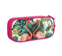 BNVSADC Flamingo Bird Round Leaves Printed Pencil Case Large Pen Bag Cute Pencil Box Pouch Office School Stationery Organizer for Girls Boys, Pink