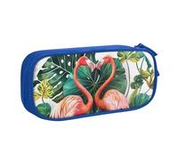 BNVSADC Flamingo Bird Round Leaves Printed Pencil Case Large Pen Bag Cute Pencil Box Pouch Office School Stationery Organizer for Girls Boys, Blue