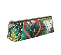 BNVSADC Flamingo Bird Round Leaves Printed Triangle Pencil Case Leather Pencil Pouch Cute Stationery Pencil Pen Bag for School Office Travel