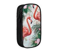 BNVSADC Flamingo Flowers Printed Pencil Case for Girls Boys, Large Capacity Pencil Pouch Cute Pencil Box Adult Makeup Bag with 2 Compartments, Black