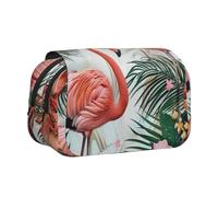 BNVSADC Flamingo Flowers Printed Print Flip Top Double Layer Pencil Case - Large Capacity School Supplies Organizer for Students, Kids, Teens, Artists, Travel & Office Use