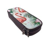BNVSADC Flamingo Flowers Printed PU Leather Flip Pencil Case, Cute Pencil Box Pen Bag Stationery Organizer Makeup Bag for School Office Travel