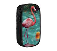 BNVSADC Flamingo Printed Pencil Case for Girls Boys, Large Capacity Pencil Pouch Cute Pencil Box Adult Makeup Bag with 2 Compartments, Black