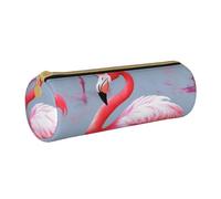 BNVSADC Flamingo Printed Round Pencil Case Leather Pencil Pouch Cute Stationery Pencil Pen Bag for School Office Travel