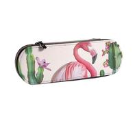 BNVSADC Flamingo Succulent Plants Printed Leather Pencil Pen Case & Makeup Bag - Stylish Hard Shell Pencil Bag Stationery Organizer Pouch for School Office Travel