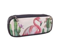 BNVSADC Flamingo Succulent Plants Printed Leather Pencil Pen Case & Makeup Bag - Stylish Pencil Bag Stationery Organizer Pouch for School Office Travel