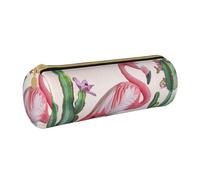 BNVSADC Flamingo Succulent Plants Printed Round Pencil Case Leather Pencil Pouch Cute Stationery Pencil Pen Bag for School Office Travel