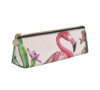 BNVSADC Flamingo Succulent Plants Printed Triangle Pencil Case Leather Pencil Pouch Cute Stationery Pencil Pen Bag for School Office Travel