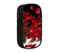 BNVSADC Floating red Rose Petals Printed Pencil Case for Girls Boys, Large Capacity Pencil Pouch Cute Pencil Box Adult Makeup Bag with 2 Compartments, Black