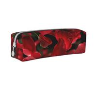 BNVSADC Floating red Rose Petals Printed Pencil Case Leather Pencil Pouch Cute Stationery Pencil Pen Bag with Zipper for School Office Travel