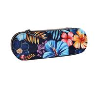 BNVSADC Floral Blue Printed Leather Pencil Pen Case & Makeup Bag - Stylish Hard Shell Pencil Bag Stationery Organizer Pouch for School Office Travel