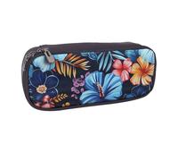 BNVSADC Floral Blue Printed Leather Pencil Pen Case & Makeup Bag - Stylish Pencil Bag Stationery Organizer Pouch for School Office Travel