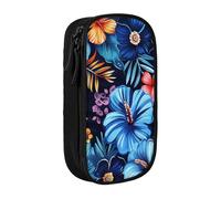 BNVSADC Floral Blue Printed Pencil Case for Girls Boys, Large Capacity Pencil Pouch Cute Pencil Box Adult Makeup Bag with 2 Compartments, Black