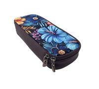 BNVSADC Floral Blue Printed PU Leather Flip Pencil Case, Cute Pencil Box Pen Bag Stationery Organizer Makeup Bag for School Office Travel