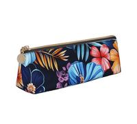 BNVSADC Floral Blue Printed Triangle Pencil Case Leather Pencil Pouch Cute Stationery Pencil Pen Bag for School Office Travel