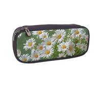 BNVSADC Floral Flowers Daisies Printed Leather Pencil Pen Case & Makeup Bag - Stylish Pencil Bag Stationery Organizer Pouch for School Office Travel