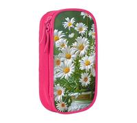 BNVSADC Floral Flowers Daisies Printed Pencil Case for Girls Boys, Large Capacity Pencil Pouch Cute Pencil Box Adult Makeup Bag with 2 Compartments, Pink