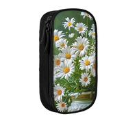 BNVSADC Floral Flowers Daisies Printed Pencil Case for Girls Boys, Large Capacity Pencil Pouch Cute Pencil Box Adult Makeup Bag with 2 Compartments, Black