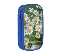 BNVSADC Floral Flowers Daisies Printed Pencil Case for Girls Boys, Large Capacity Pencil Pouch Cute Pencil Box Adult Makeup Bag with 2 Compartments, Blue