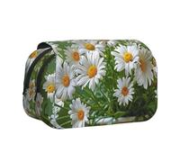 BNVSADC Floral Flowers Daisies Printed Print Flip Top Double Layer Pencil Case - Large Capacity School Supplies Organizer for Students, Kids, Teens, Artists, Travel & Office Use
