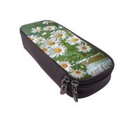 BNVSADC Floral Flowers Daisies Printed PU Leather Flip Pencil Case, Cute Pencil Box Pen Bag Stationery Organizer Makeup Bag for School Office Travel