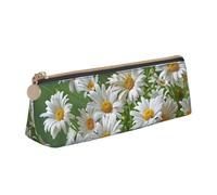 BNVSADC Floral Flowers Daisies Printed Triangle Pencil Case Leather Pencil Pouch Cute Stationery Pencil Pen Bag for School Office Travel