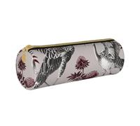 BNVSADC Floral Herbs Botanical Engraving Printed Round Pencil Case Leather Pencil Pouch Cute Stationery Pencil Pen Bag for School Office Travel
