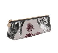 BNVSADC Floral Herbs Botanical Engraving Printed Triangle Pencil Case Leather Pencil Pouch Cute Stationery Pencil Pen Bag for School Office Travel