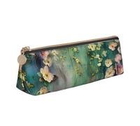 BNVSADC Floral Ivy Blossoms Tree Printed Triangle Pencil Case Leather Pencil Pouch Cute Stationery Pencil Pen Bag for School Office Travel