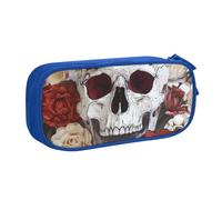 BNVSADC Floral Skull Printed Pencil Case Large Pen Bag Cute Pencil Box Pouch Office School Stationery Organizer for Girls Boys, Blue