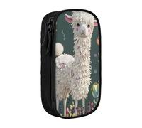 BNVSADC Flower Alpaca Printed Pencil Case for Girls Boys, Large Capacity Pencil Pouch Cute Pencil Box Adult Makeup Bag with 2 Compartments, Black