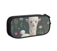 BNVSADC Flower Alpaca Printed Pencil Case Large Pen Bag Cute Pencil Box Pouch Office School Stationery Organizer for Girls Boys, Black