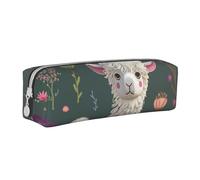 BNVSADC Flower Alpaca Printed Pencil Case Leather Pencil Pouch Cute Stationery Pencil Pen Bag with Zipper for School Office Travel