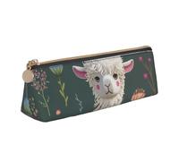 BNVSADC Flower Alpaca Printed Triangle Pencil Case Leather Pencil Pouch Cute Stationery Pencil Pen Bag for School Office Travel